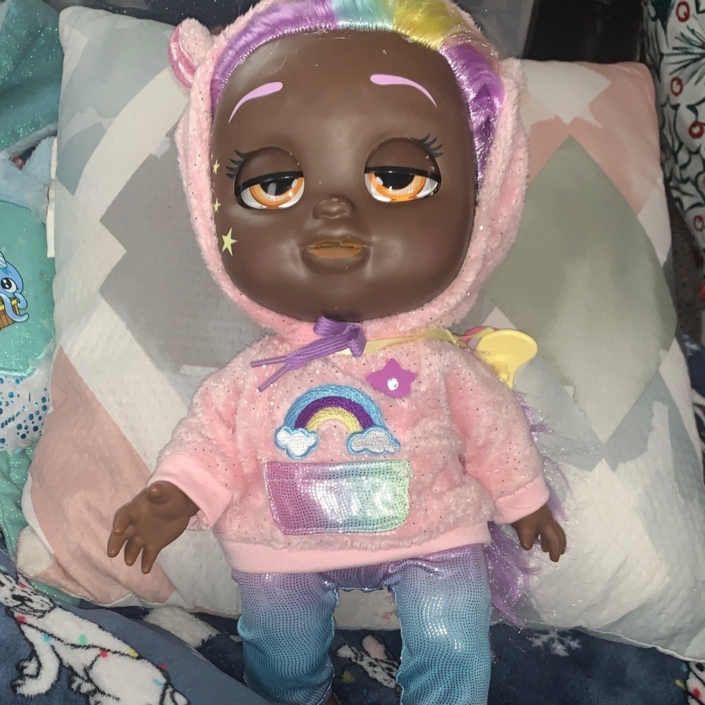 Rainbow Hoodie Doll with Pink and Blue Outfit
